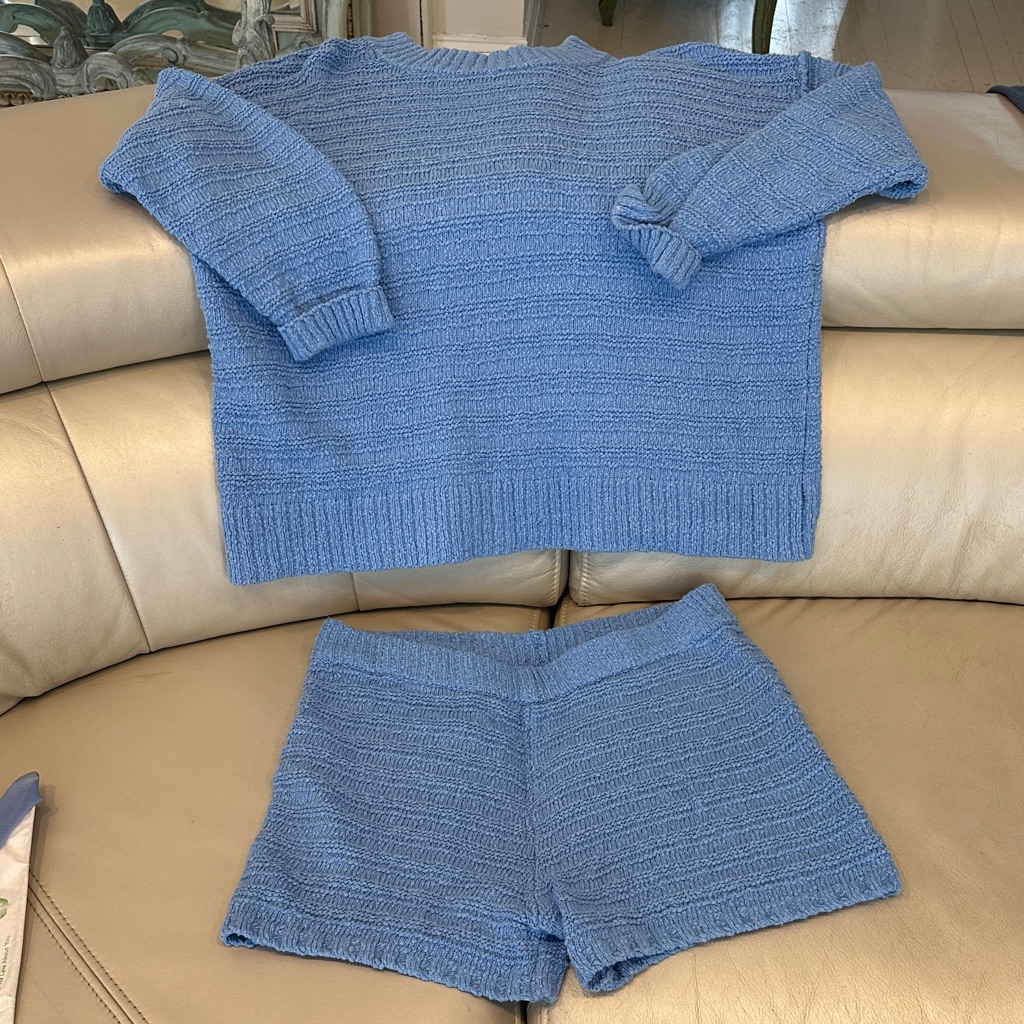 Free People Blue Knit Sweater And Shorts Set
